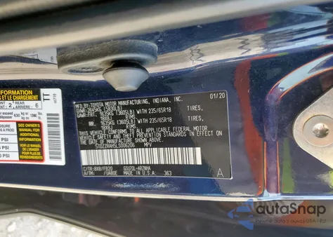 2020 Toyota Highlander L z USA, uszkodzony, nr VIN 5TDZZRAH5LS006206